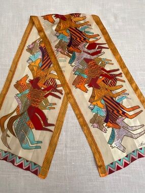 Laurel Burch Horses Print Silk Graphic Scarf 11”x53”